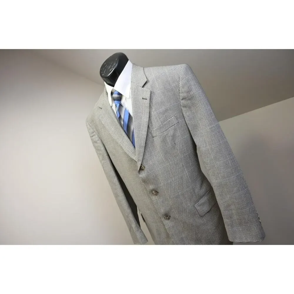 Jos A Bank Blazer Silk Wool Houndstooth 3 Button Sports Jacket Mens Size 43 Long